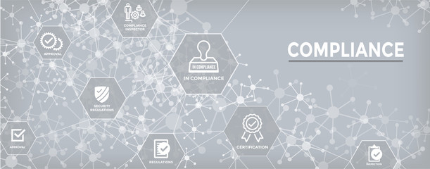 In compliance web banner - icon set that shows a company passed inspection