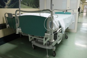 empty stretchers on the hospital corridor