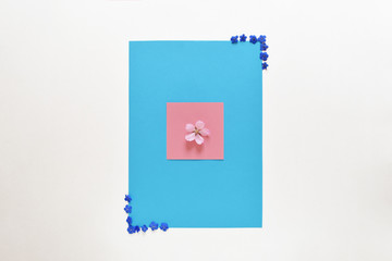 Blue Blank Space Page Paper Note Flowers Summer Flatlay 