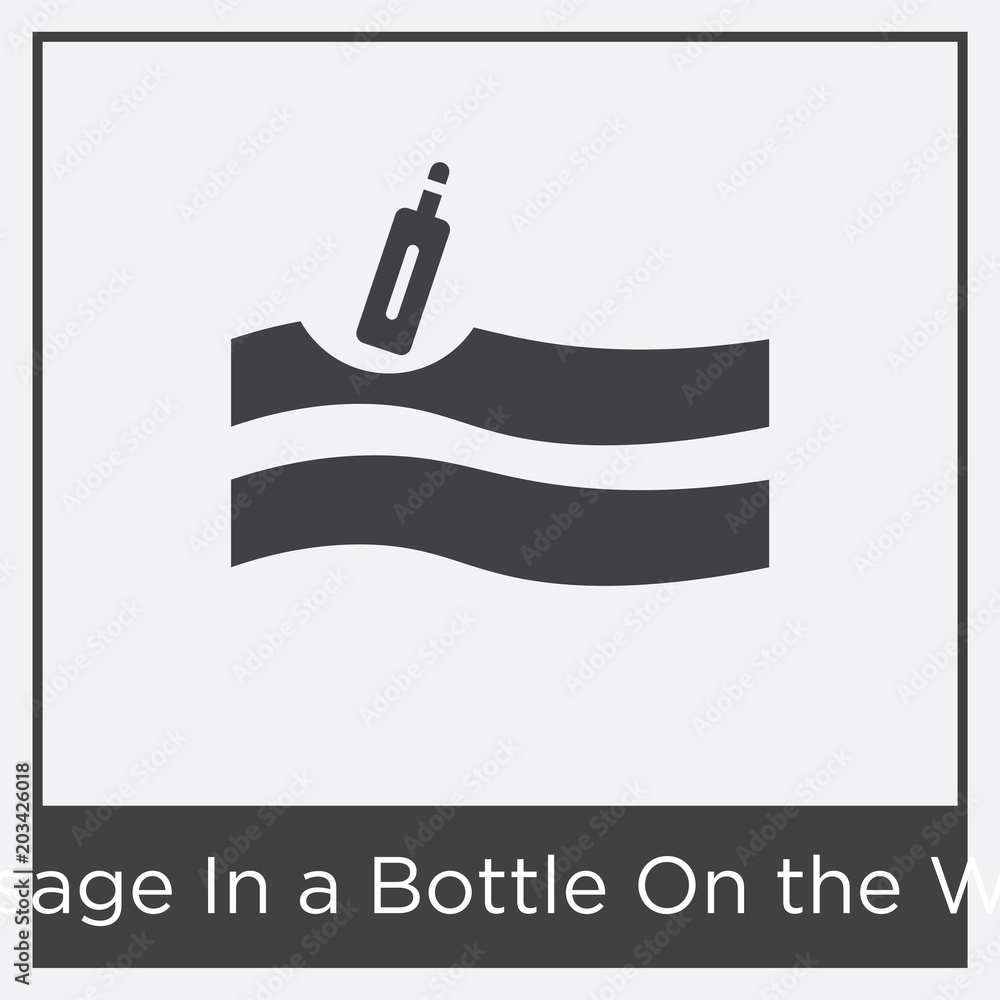 Poster message in a bottle on the water icon isolated on white background