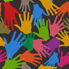 Vector Teamwork Hands Seamless Pattern in Black Background