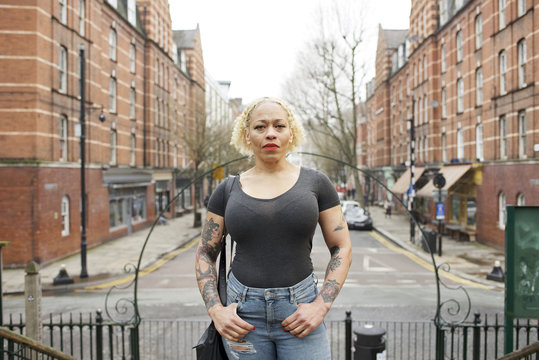 Portrait of a mixed race woman in an urban street
