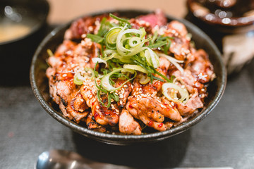 Pork, beef, meat, rice, Donburimono