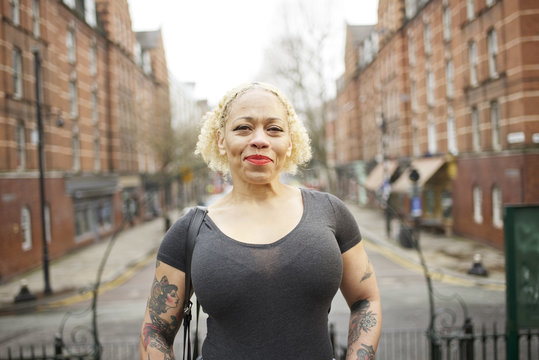 Portrait of a mixed race woman in an urban street