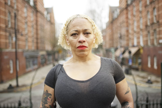 Portrait of a mixed race woman in an urban street