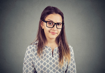 Woman with doubtful face expression