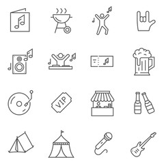 Set of music festival line vector icons. Outline style