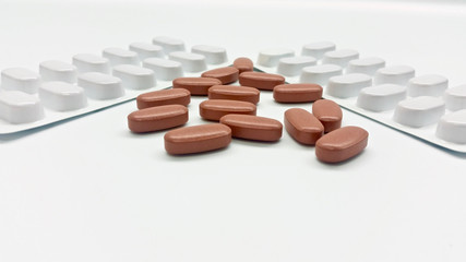 Brown tablets in the pharmacy laboratory