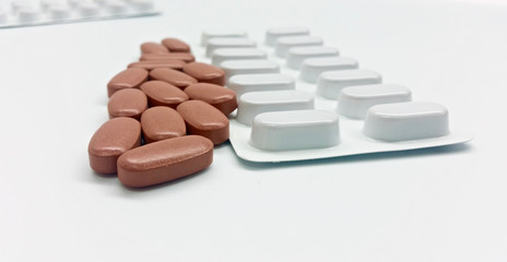 Brown tablets in the pharmacy laboratory