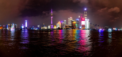 Fototapeta na wymiar Night Scene of The Oriental Pearl Tower in Shanghai,China April 2018