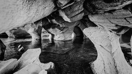 Black and White photography of very interesting formation of eroded rocks found on the Muckross Lake in Killarney National Park, Ireland