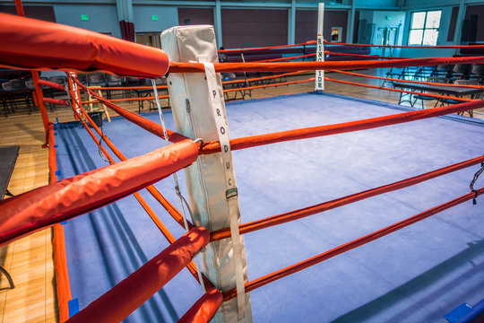 boxing ring arena in gym before action