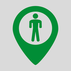 Map pointer with man icon.