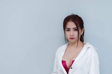 Portrait of asian sexy woman in the office,thailand people pose on white background