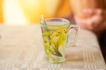 Linden tea in glass cup