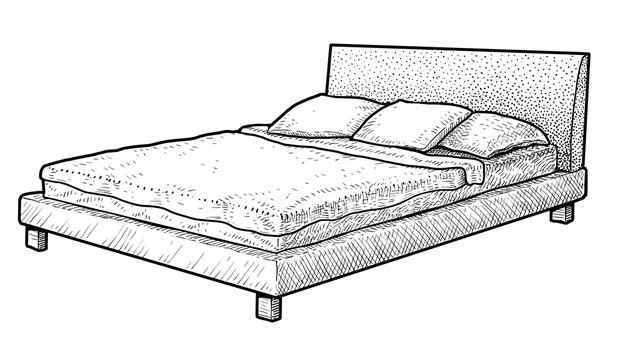 recommend clip art: Bed illustration, drawing, engraving, ink, line art, vector