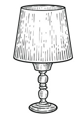 Table lamp illustration, drawing, engraving, ink, line art, vector