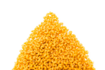 Pasta swirls laid out in the form of a pyramid isolated on white background