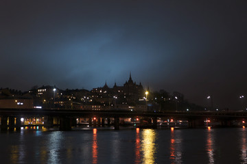 Navy blue sky and the outline of a castle (Stockholm)