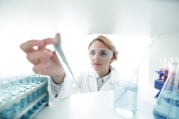 closeup.portrait of doctor biologist in the lab.