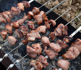 fried meat kebab grilled on charcoal fire for a celebratory dinner