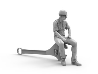 Construction Worker on white 3D Render