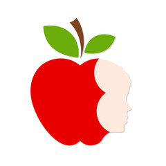 business concept of human head and red apple with green leaf, stock vector illustration