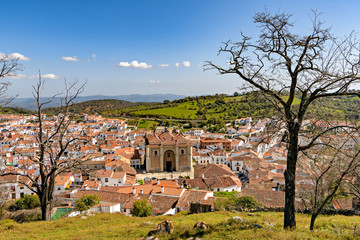 High angle view of the village of Aracena in Huelva, Andalusia, Spain.