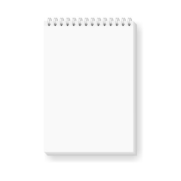 Vector Realistic Image Of A Notepad, Located Vertically, Top View. White Sheets Of Paper, Fastened With A White Spiral. Isolated On White, 3d. Notepad Layout ( Mockup ). Vector EPS 10 Illustration.