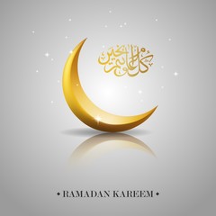 Fototapeta na wymiar Ramadan Kareem islamic design crescent moon and mosque dome silhouette with arabic pattern and calligraphy. Vector illustration