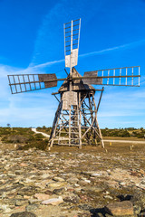 Old wooden limestone mill at Jordhamn on Oland, Sweden. The mill was used for wind driven wet-scrubbing of the limestone slabs, using sand and water to polish it.