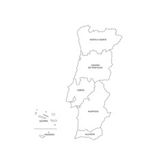 Portugal Regions Map Line Vector