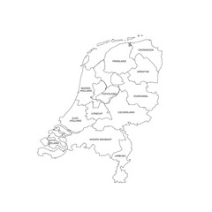 Netherlands Regions Map Line Vector