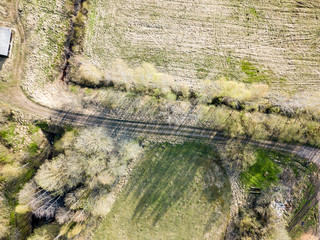 drone image. aerial view of rural area with fields and forests in countryside