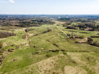 drone image. aerial view of rural area with fields and forests in countryside