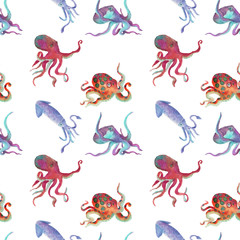 Seamless background with octopuses