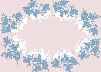 Naklejka na ściany i meble frame of silhouette berries and leaves of curly forest strawberries blue on a pink background