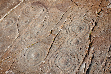 Cup and rings marked stone at Cairnbaan prehistoric site Argyll and Bute Scotland UK
