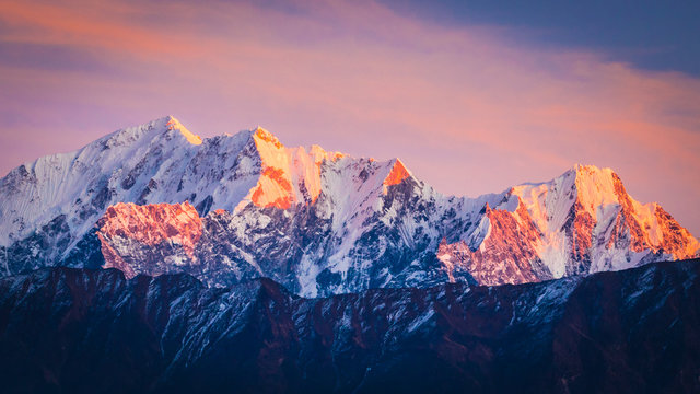 Nepalese mountains during sunet