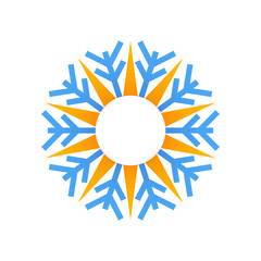 Logotipo estrella frio con rayos de sol en color azul y naranja