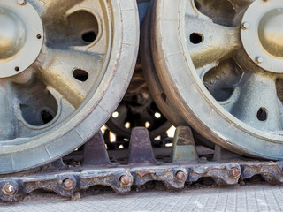 close up shot of caterpillar of snow-removing machine