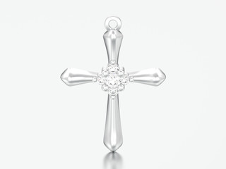 3D illustration silver decorative diamond cross pendant