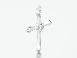 3D illustration silver decorative diamond cross pendant