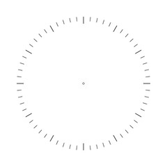Clock face. Measuring circle scale. Measuring round scale, Level indicator, measurement acceleration, circular meter, round meter for household appliances. 12 large divisions, 60 medium. Vector AI10