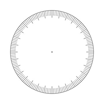 Measuring circle scale. Measuring round scale, Level indicator, measurement acceleration, circular meter, round meter for household appliances. 32 large divisions, 160 small. Vector AI10