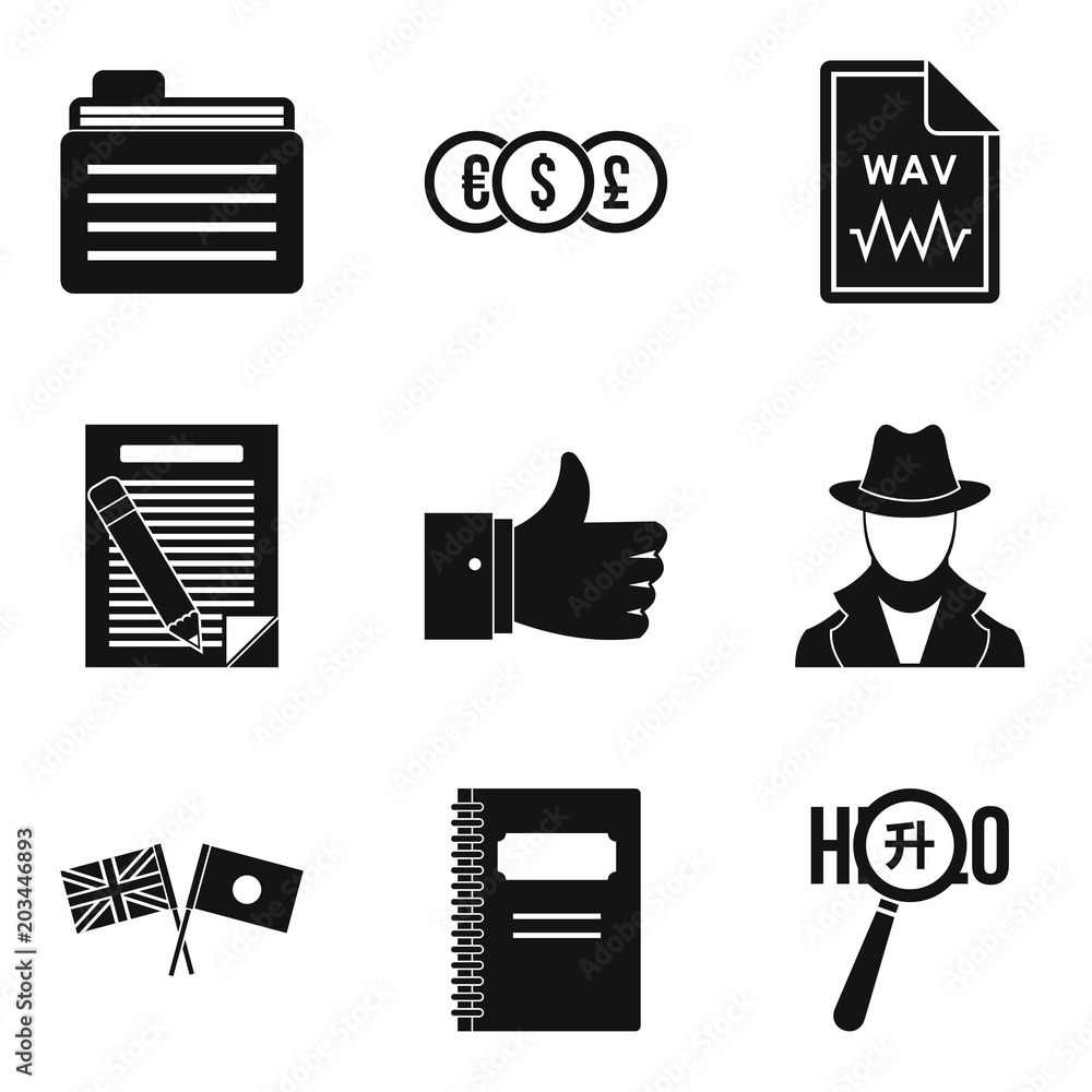 Poster firm document icons set. simple set of 9 firm document vector icons for web isolated on white backgr