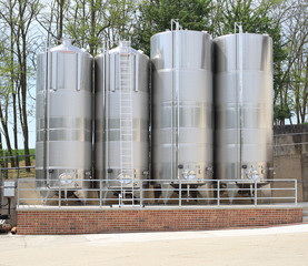 Stainless storage tanks in winery