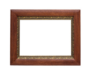 Fototapeta premium Old wooden frame for photo, pattern, mirror. Isolated on a white background.