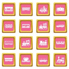 Railway carriage icons set vector pink square isolated on white background 