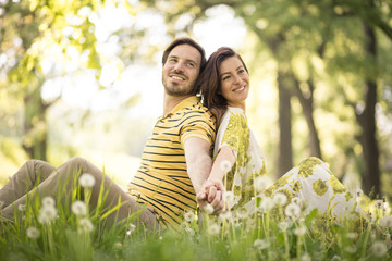 Love at nature. Meadow at spring season.